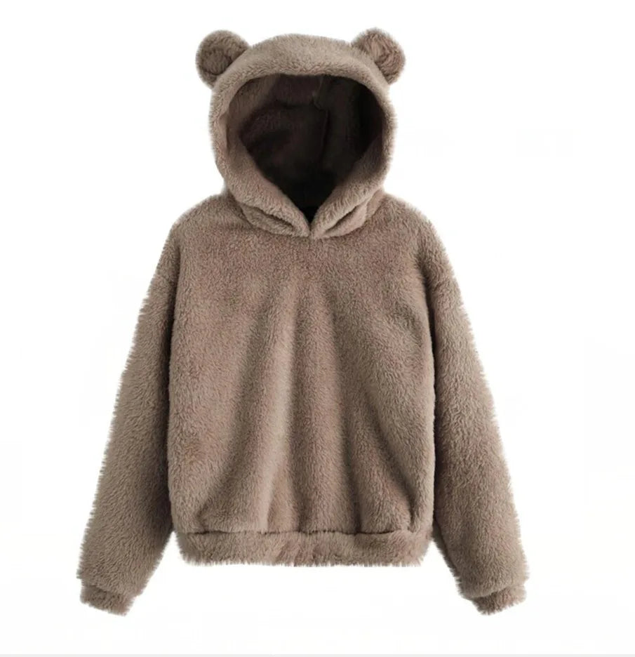 Winter Women's Hoodies Winter Women Long Sleeve Rabbit Ear Hood Sweatshirt Cute Plush Warm Casual Hoodie Tops