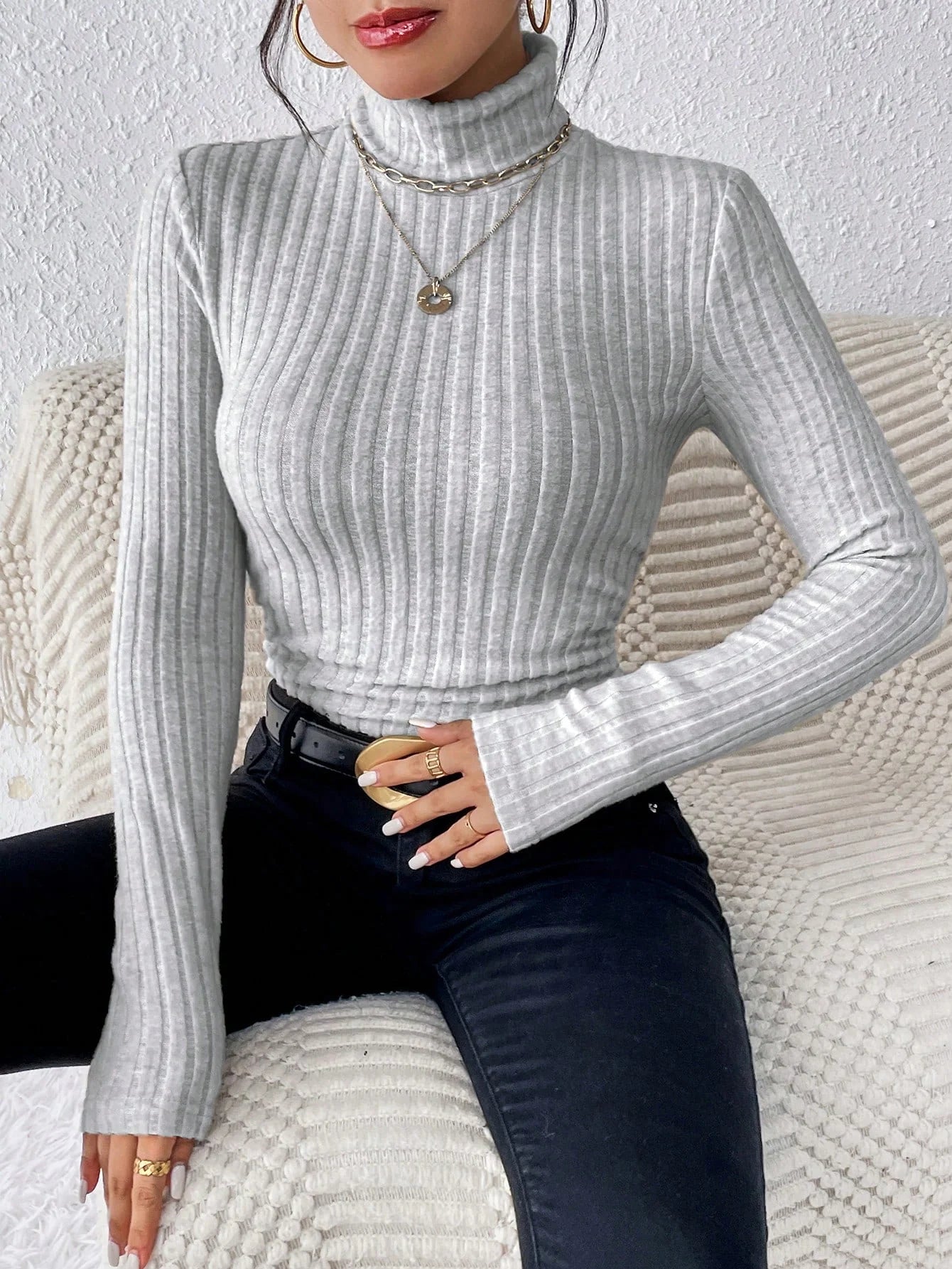 Winter Sexy Texture Women's t-shirt New High Neck Women's Tops Casual