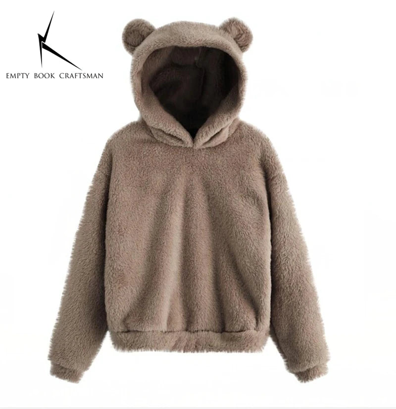 Winter Women's Hoodies Winter Women Long Sleeve Rabbit Ear Hood Sweatshirt Cute Plush Warm Casual Hoodie Tops