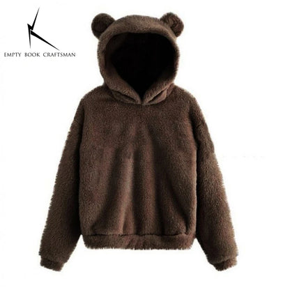Winter Women's Hoodies Winter Women Long Sleeve Rabbit Ear Hood Sweatshirt Cute Plush Warm Casual Hoodie Tops