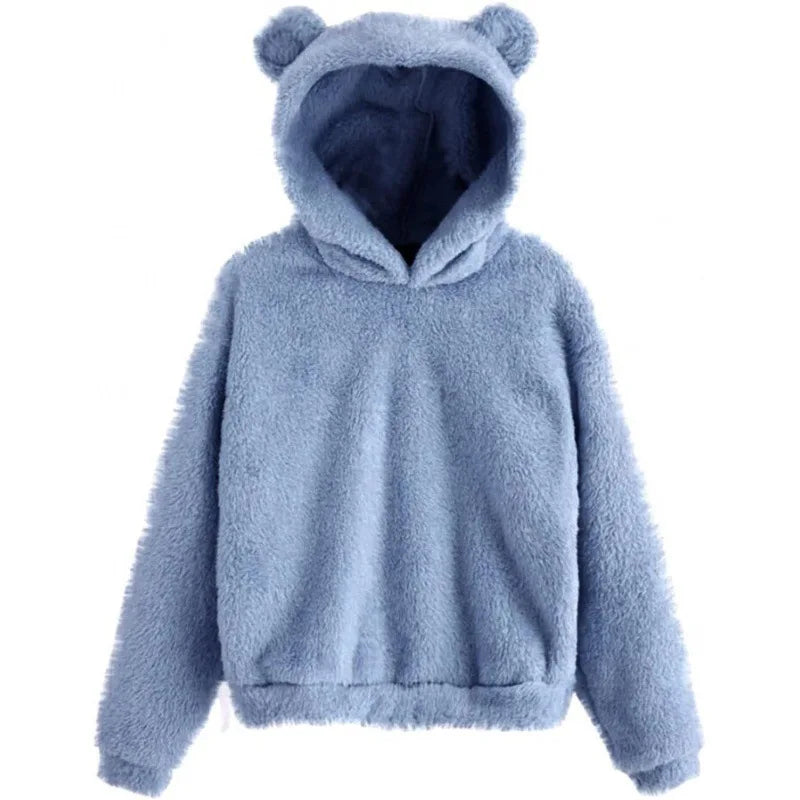 Winter Women's Hoodies Winter Women Long Sleeve Rabbit Ear Hood Sweatshirt Cute Plush Warm Casual Hoodie Tops