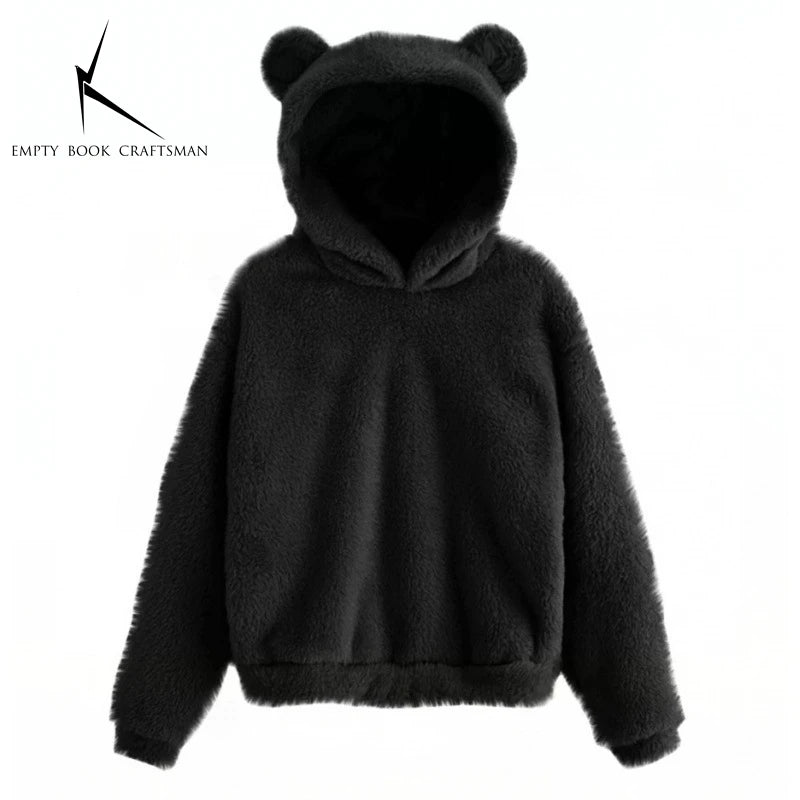 Winter Women's Hoodies Winter Women Long Sleeve Rabbit Ear Hood Sweatshirt Cute Plush Warm Casual Hoodie Tops
