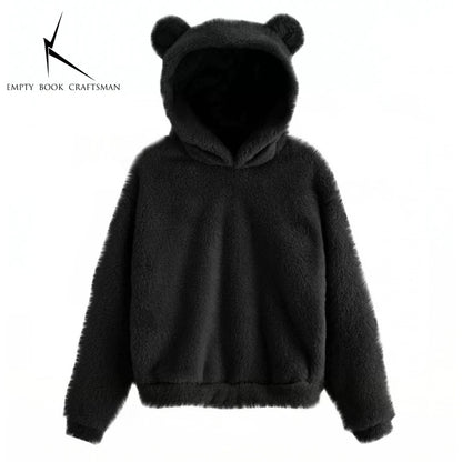 Winter Women's Hoodies Winter Women Long Sleeve Rabbit Ear Hood Sweatshirt Cute Plush Warm Casual Hoodie Tops