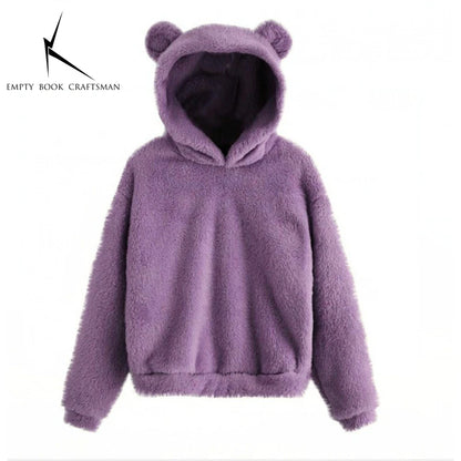 Winter Women's Hoodies Winter Women Long Sleeve Rabbit Ear Hood Sweatshirt Cute Plush Warm Casual Hoodie Tops