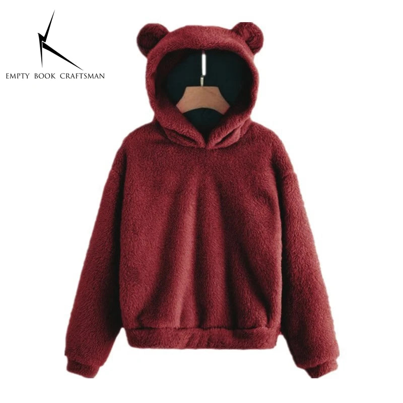 Winter Women's Hoodies Winter Women Long Sleeve Rabbit Ear Hood Sweatshirt Cute Plush Warm Casual Hoodie Tops