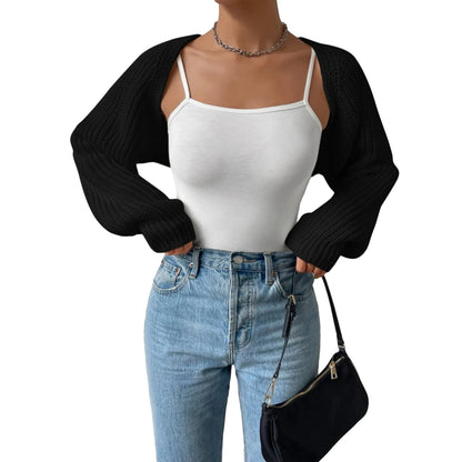 Women s Open Front Cropped Cardigan Solid Color Sweater Bolero Tops