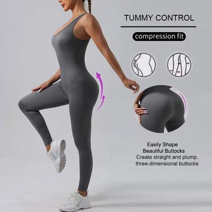 WAREBALL Sports Running Studio Seamless High Stretch Yoga Fitness Women's Solid Color Sports Jumpsuit