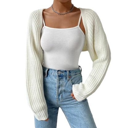 Women s Open Front Cropped Cardigan Solid Color Sweater Bolero Tops