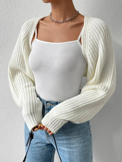 Women s Open Front Cropped Cardigan Solid Color Sweater Bolero Tops
