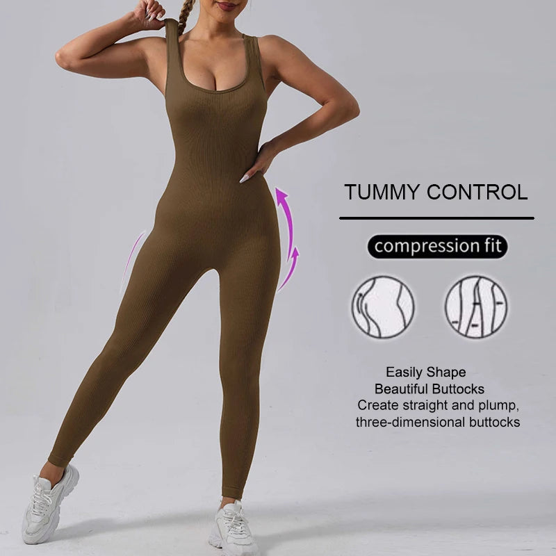 WAREBALL Sports Running Studio Seamless High Stretch Yoga Fitness Women's Solid Color Sports Jumpsuit