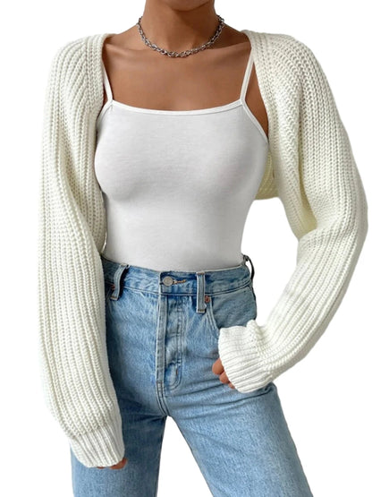 Women s Open Front Cropped Cardigan Solid Color Sweater Bolero Tops