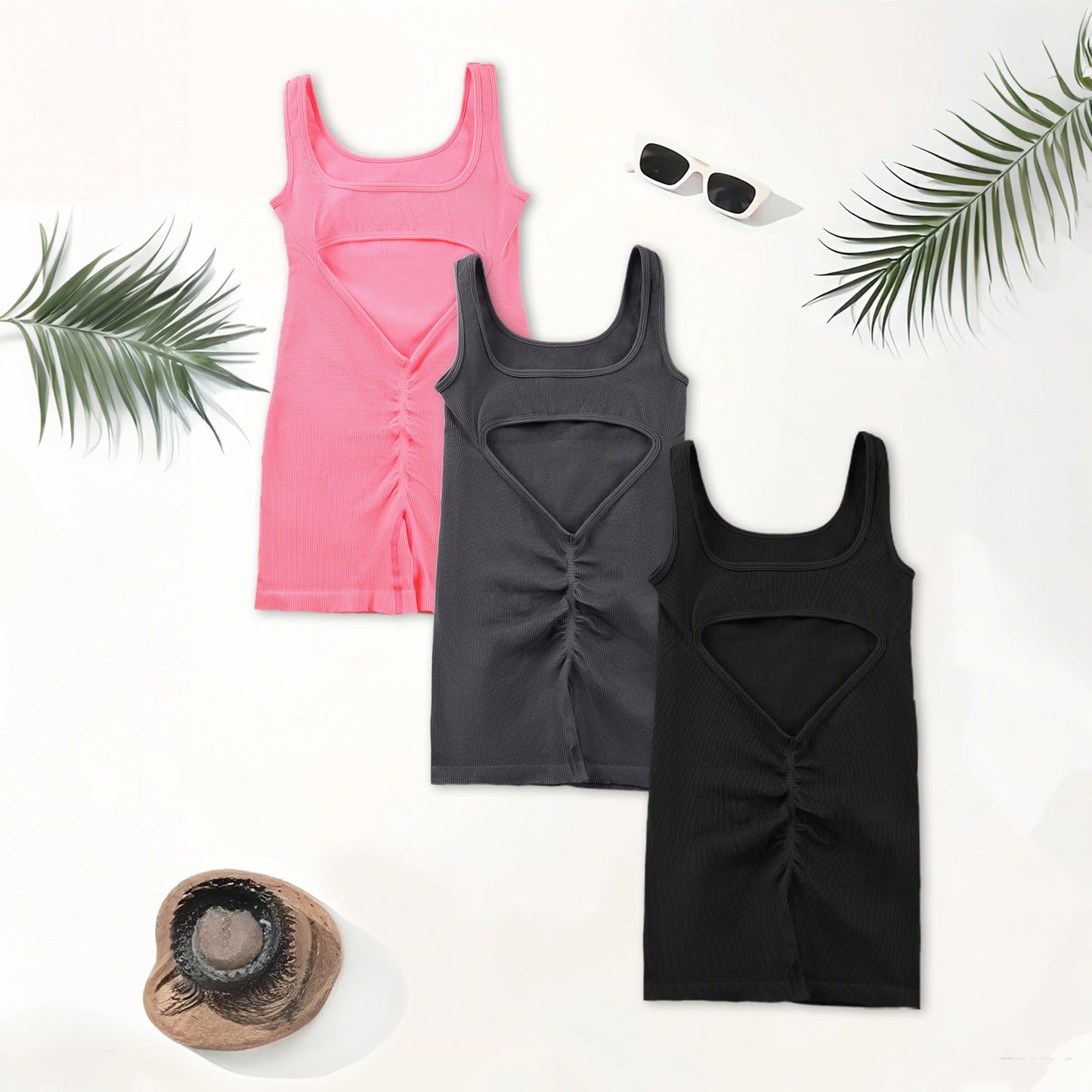 1PCS Backless Yoga Suit U Neck Sports Jumpsuit Solid Colour Threaded Stretch Women Bodysuit Without Bust Pads
