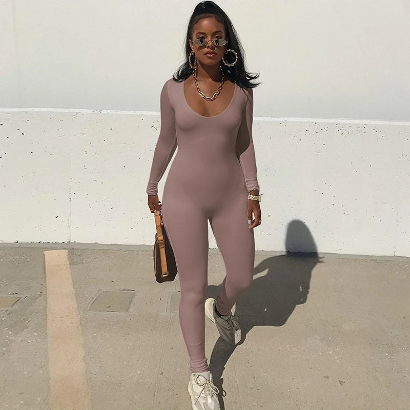 Dulzura Women  Autumn Winter Long Sleeve Bodycon Streetwear Jumpsuit Overall One Piece Outfit