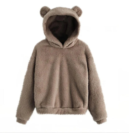 Winter Women's Hoodies Winter Women Long Sleeve Rabbit Ear Hood Sweatshirt Cute Plush Warm Casual Hoodie Tops