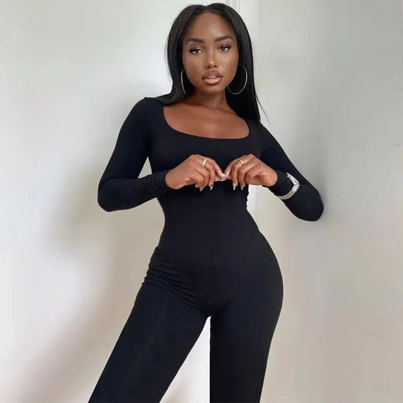 Dulzura Women  Autumn Winter Long Sleeve Bodycon Streetwear Jumpsuit Overall One Piece Outfit