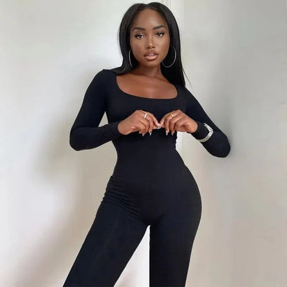 Dulzura Women  Autumn Winter Long Sleeve Bodycon Streetwear Jumpsuit Overall One Piece Outfit