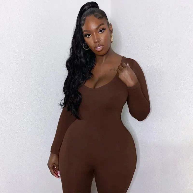 Dulzura Women  Autumn Winter Long Sleeve Bodycon Streetwear Jumpsuit Overall One Piece Outfit