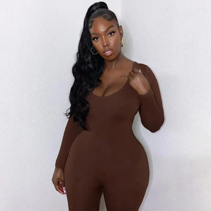 Dulzura Women  Autumn Winter Long Sleeve Bodycon Streetwear Jumpsuit Overall One Piece Outfit