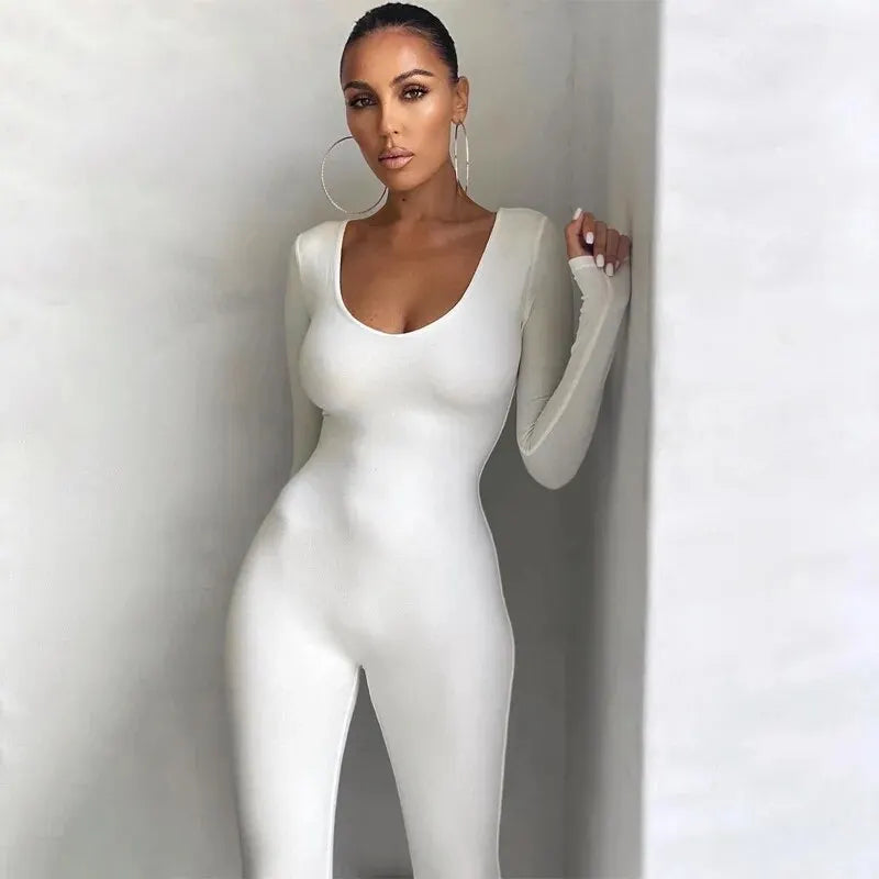 Dulzura Women  Autumn Winter Long Sleeve Bodycon Streetwear Jumpsuit Overall One Piece Outfit