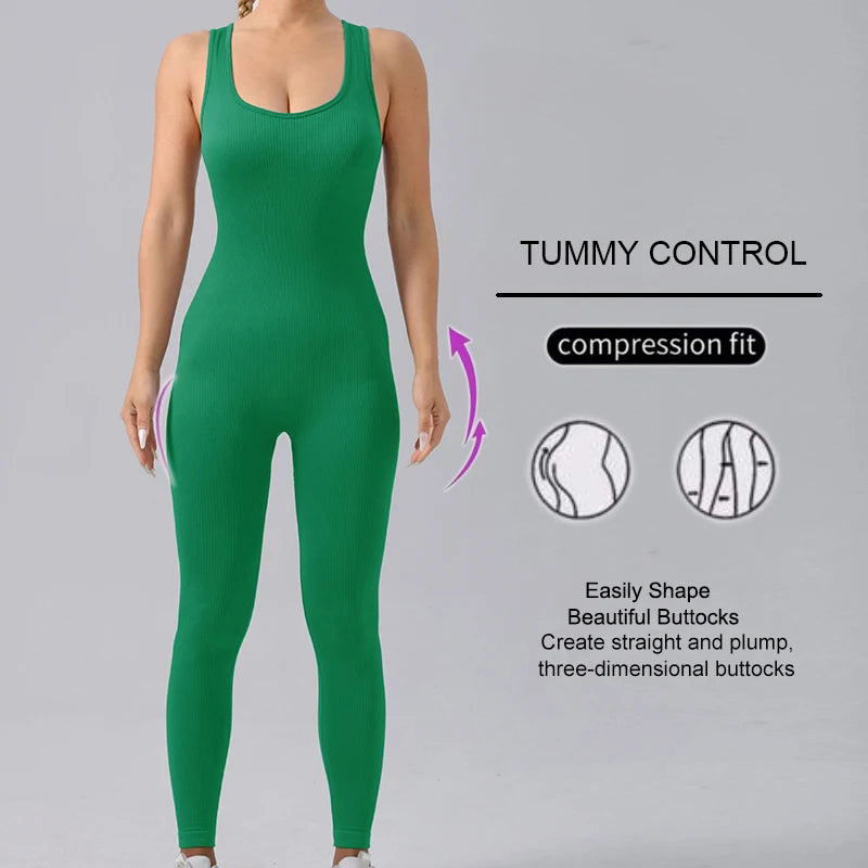 WAREBALL Sports Running Studio Seamless High Stretch Yoga Fitness Women's Solid Color Sports Jumpsuit