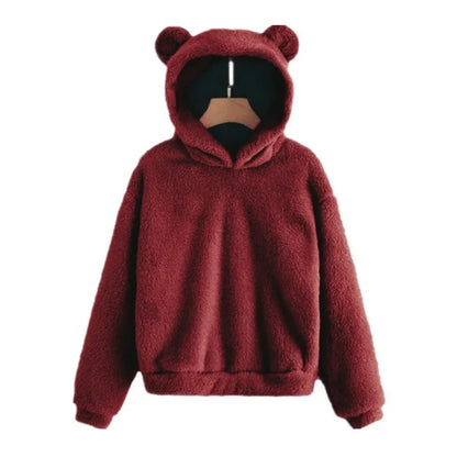 Winter Women's Hoodies Winter Women Long Sleeve Rabbit Ear Hood Sweatshirt Cute Plush Warm Casual Hoodie Tops