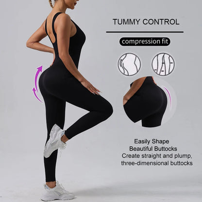 WAREBALL Sports Running Studio Seamless High Stretch Yoga Fitness Women's Solid Color Sports Jumpsuit