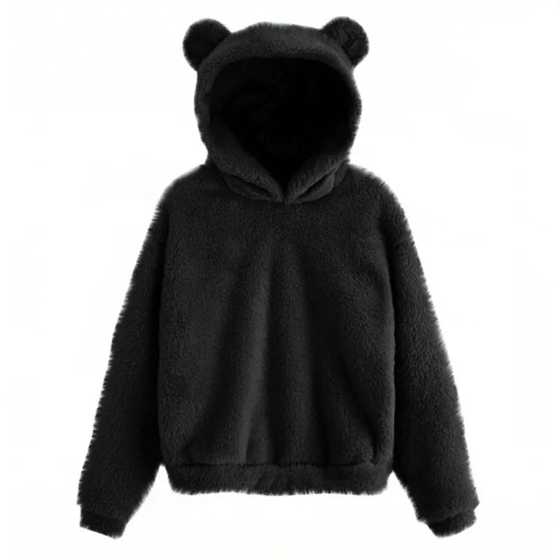 Winter Women's Hoodies Winter Women Long Sleeve Rabbit Ear Hood Sweatshirt Cute Plush Warm Casual Hoodie Tops