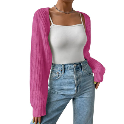 Women s Open Front Cropped Cardigan Solid Color Sweater Bolero Tops