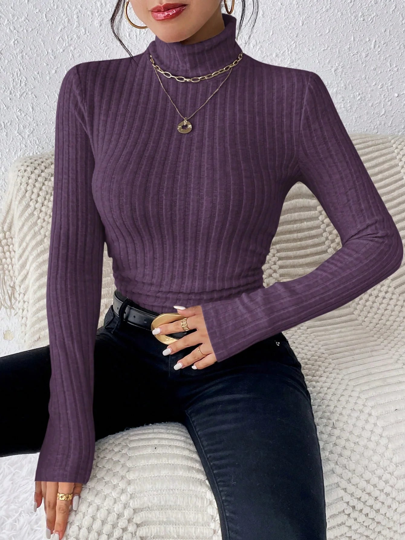 Winter Sexy Texture Women's t-shirt New High Neck Women's Tops Casual