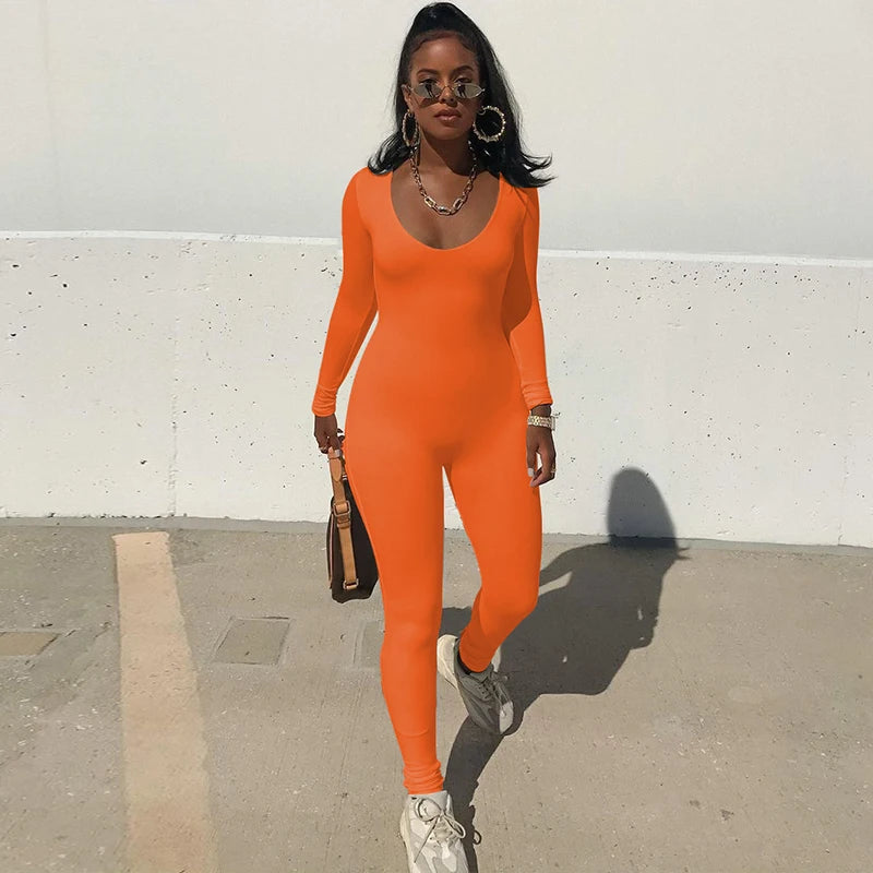 Dulzura Women  Autumn Winter Long Sleeve Bodycon Streetwear Jumpsuit Overall One Piece Outfit