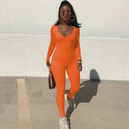 Dulzura Women  Autumn Winter Long Sleeve Bodycon Streetwear Jumpsuit Overall One Piece Outfit
