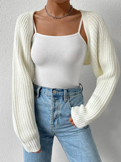 Women s Open Front Cropped Cardigan Solid Color Sweater Bolero Tops