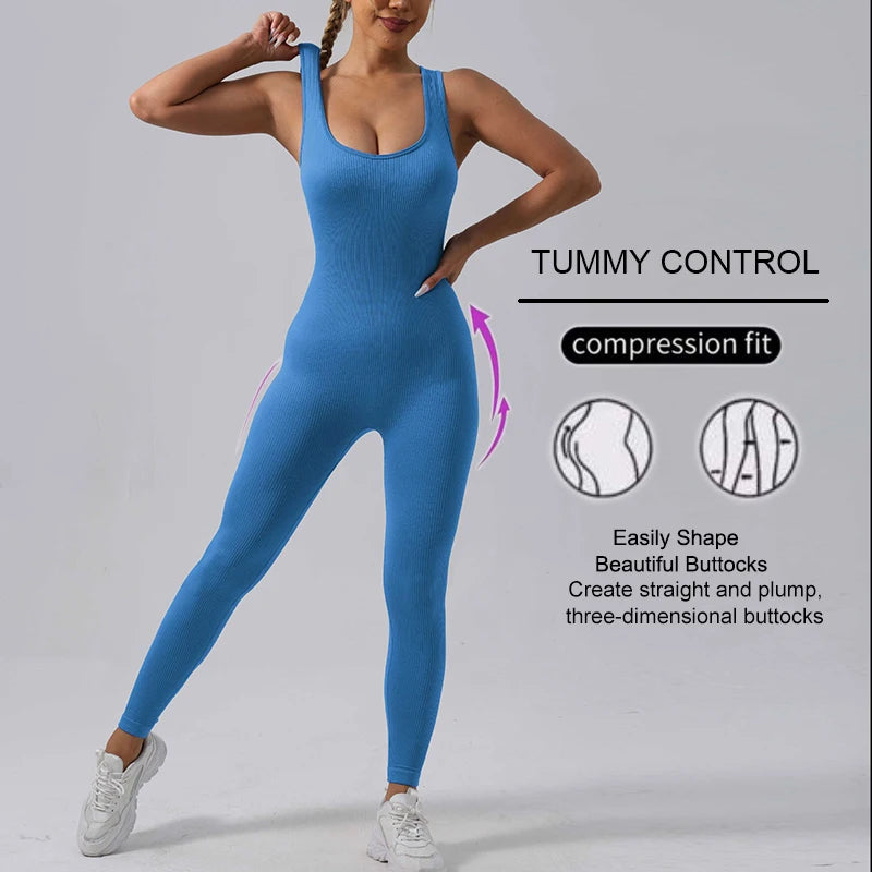 WAREBALL Sports Running Studio Seamless High Stretch Yoga Fitness Women's Solid Color Sports Jumpsuit