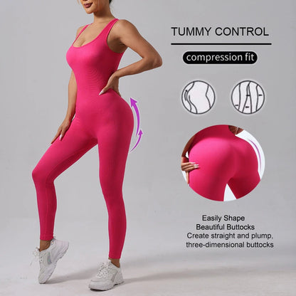 WAREBALL Sports Running Studio Seamless High Stretch Yoga Fitness Women's Solid Color Sports Jumpsuit